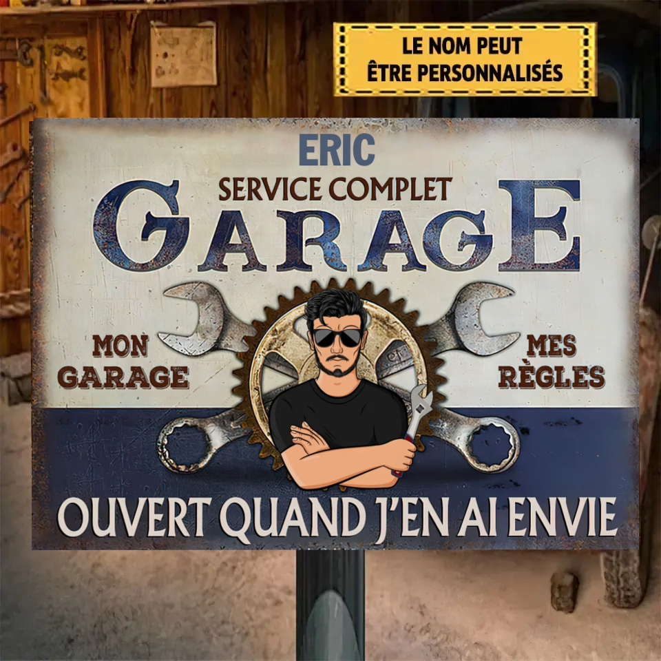 Service Complet Garage, Mon Garage Mes Règles Enseigne En Métal Personnalisée