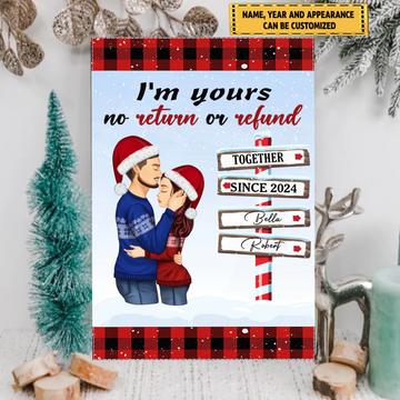 Je suis à toi sans retour ni remboursement, cadeau de Noël, plaque métallique personnalisée pour couple
