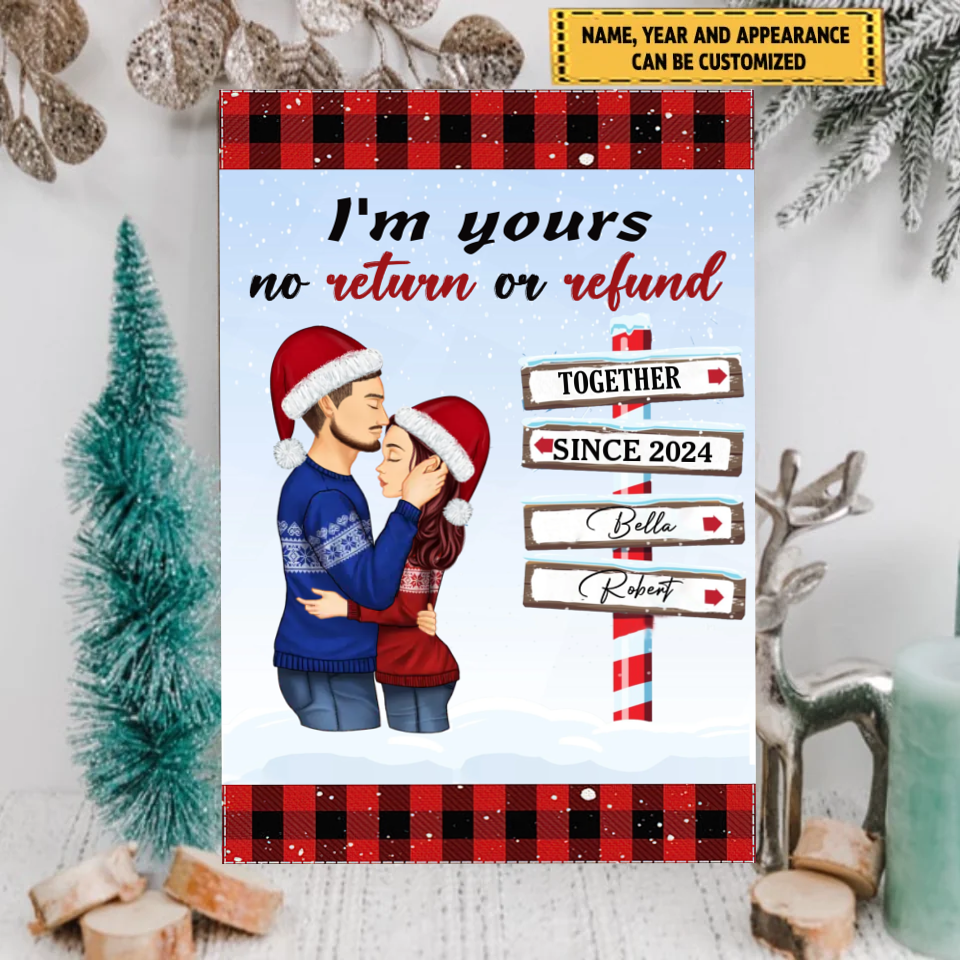 Je suis à toi sans retour ni remboursement, cadeau de Noël, plaque métallique personnalisée pour couple