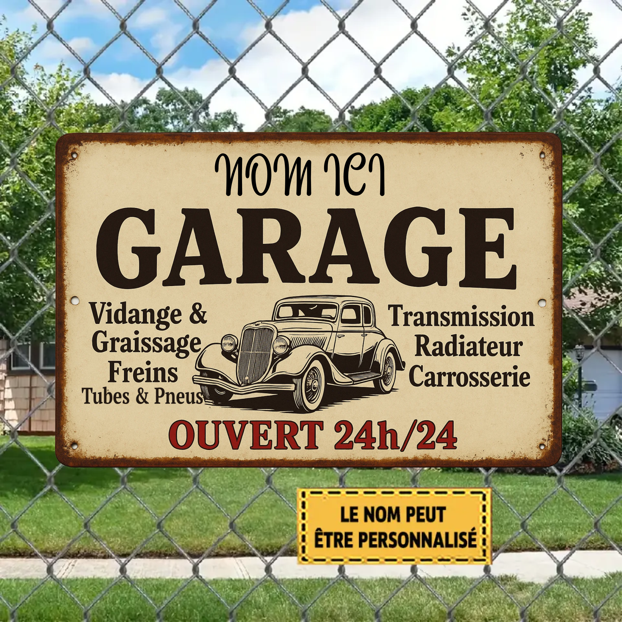 Vidange et graissage 1993 Enseigne métallique personnalisée