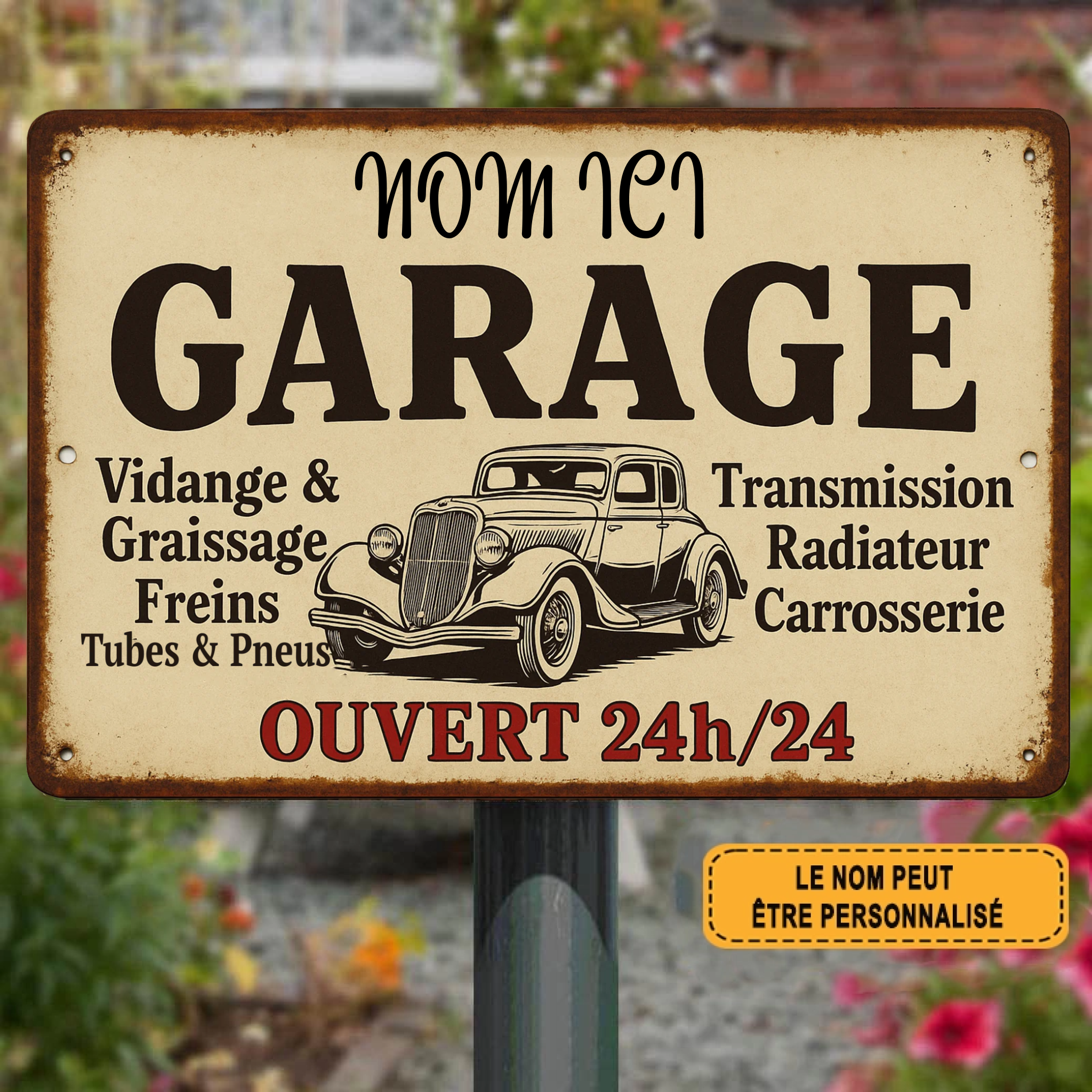 Vidange et graissage 1993 Enseigne métallique personnalisée
