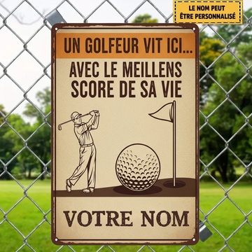 A Golfer Lives Here With Custom 2161 Metal Sign