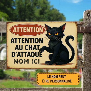 Attention Au Chat D'Attaque 2176 Panneau Métallique Personnalisé
