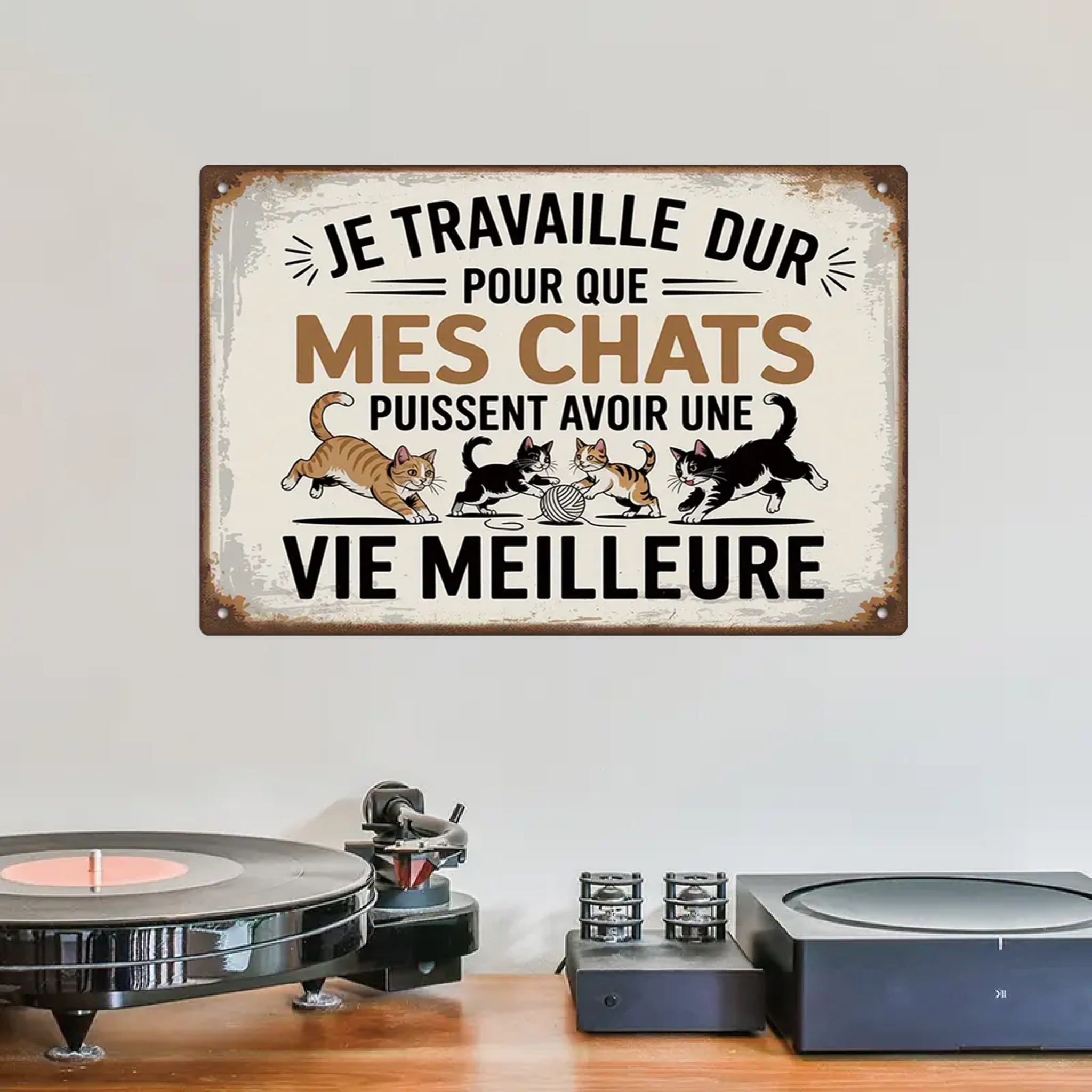 Je Travaille Dur Pour Que Mes Chats 2141 Personnalisé Enseigne En Métal