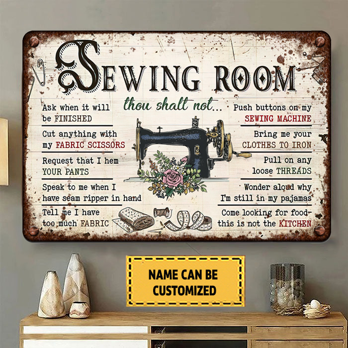 Personalized Family Sewing Room Rules Metal Sign