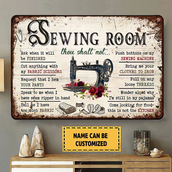 Personalized Family Sewing Room Rules Metal Sign