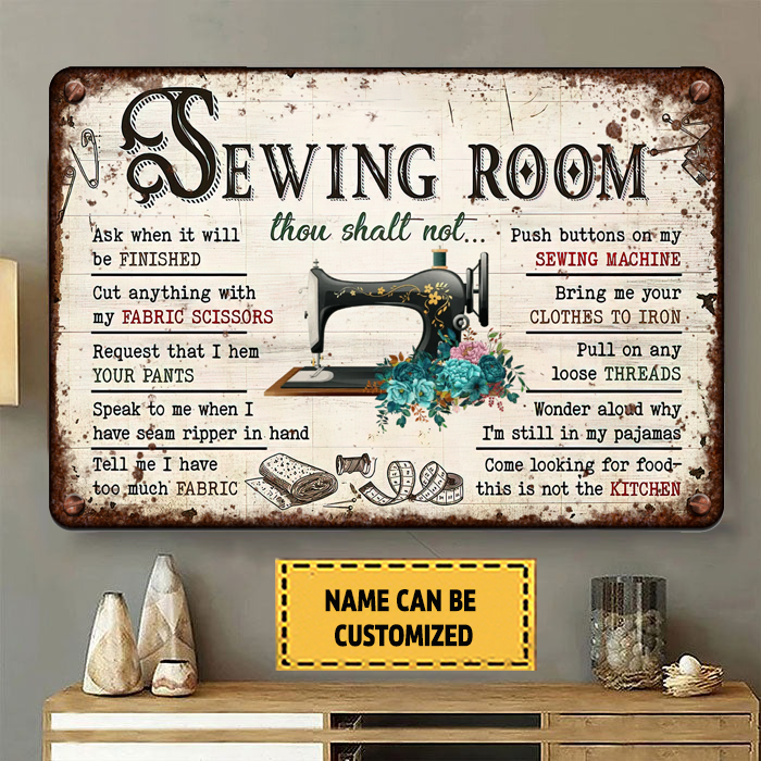 Personalized Family Sewing Room Rules Metal Sign