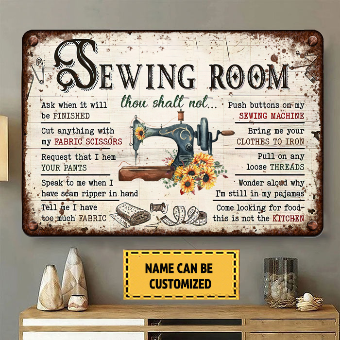 Personalized Family Sewing Room Rules Metal Sign