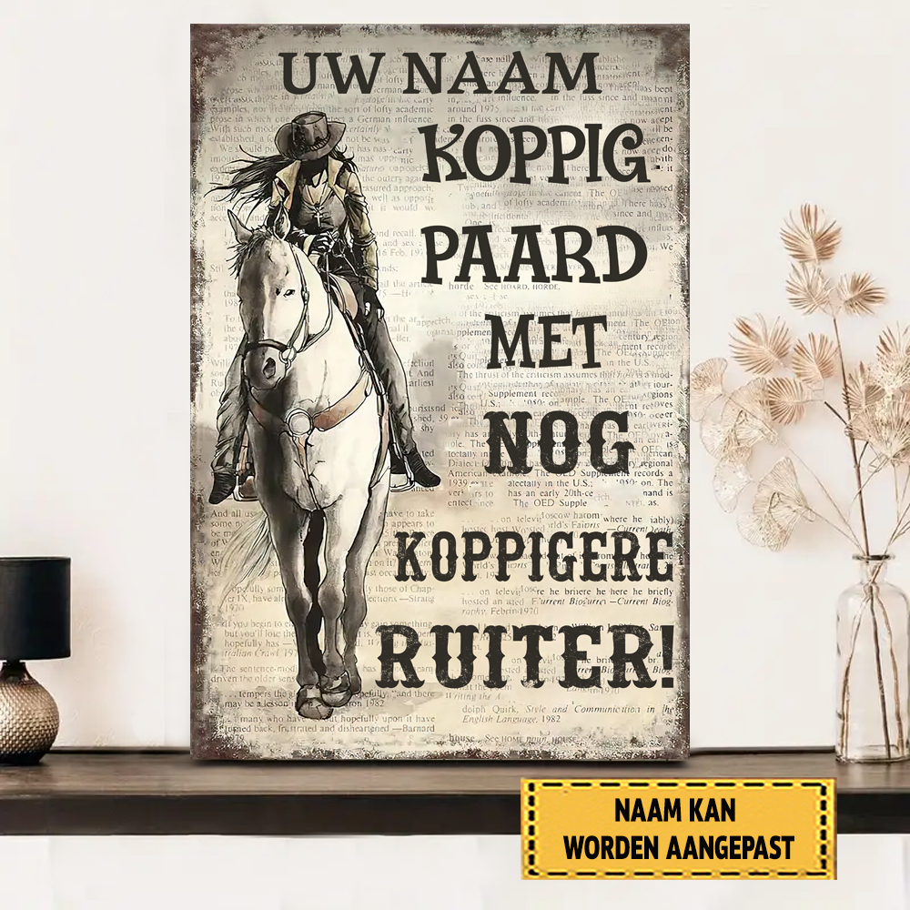 Koppig Paard Met Nog Koppigere Ruiter - Klassiek metalen bord