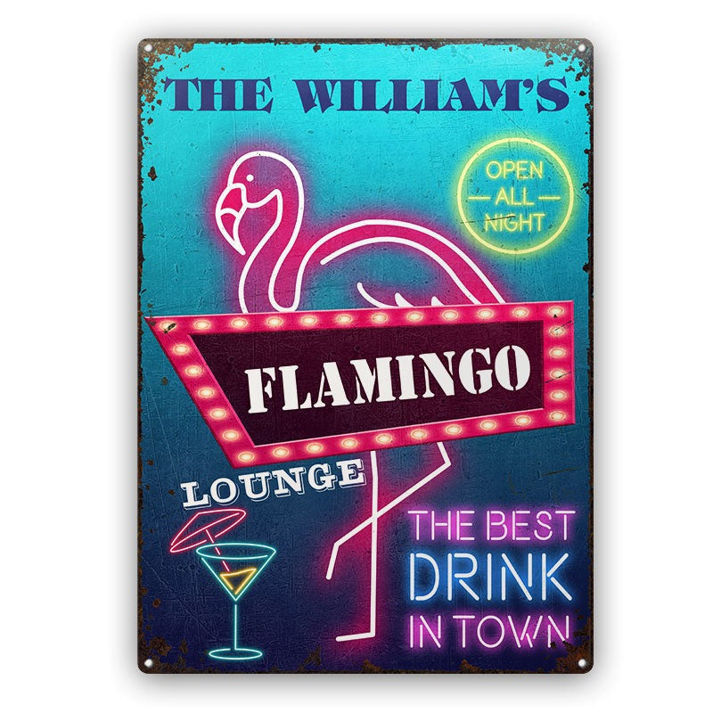 Neon Best Drinks Flamingo Bar - Outdoor Decor Gift - Personalized Custom Classic Metal Signs