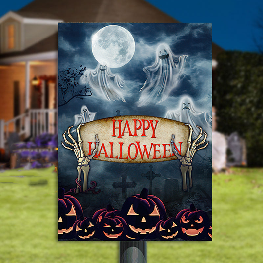 Happy Halloween Scary Ghost Jack-O-Lantern Classic Metal Sign