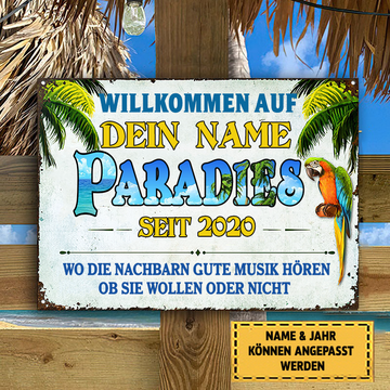 Willkommen Auf Paradies - Klassisches Metallschild