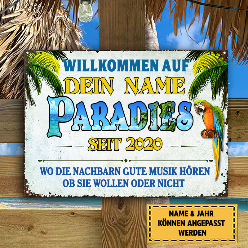 Willkommen Auf Paradies - Klassisches Metallschild