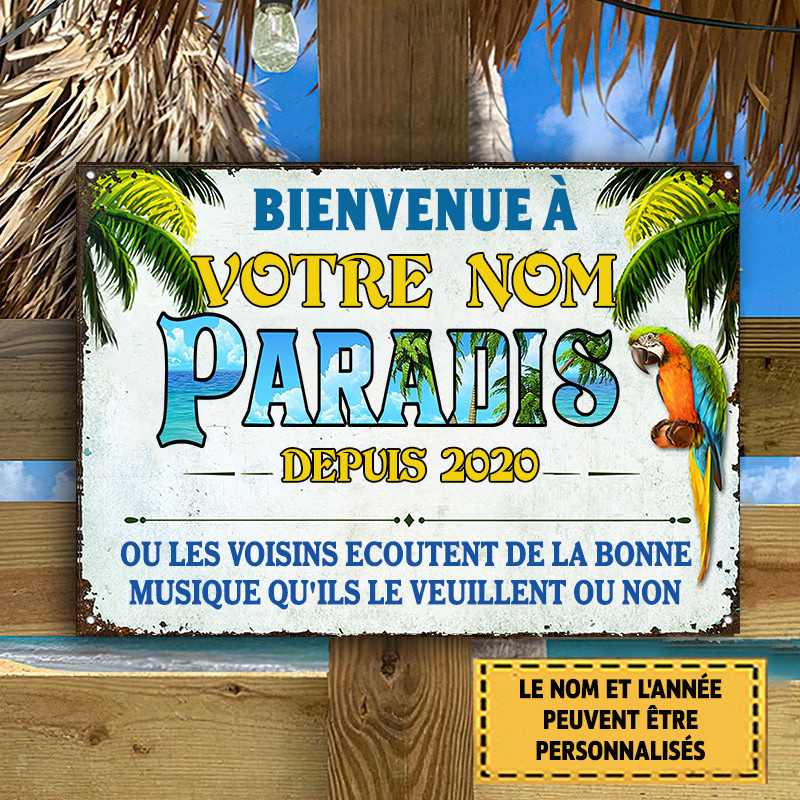 Bienvenue À Paradis Enseigne Métallique Classique