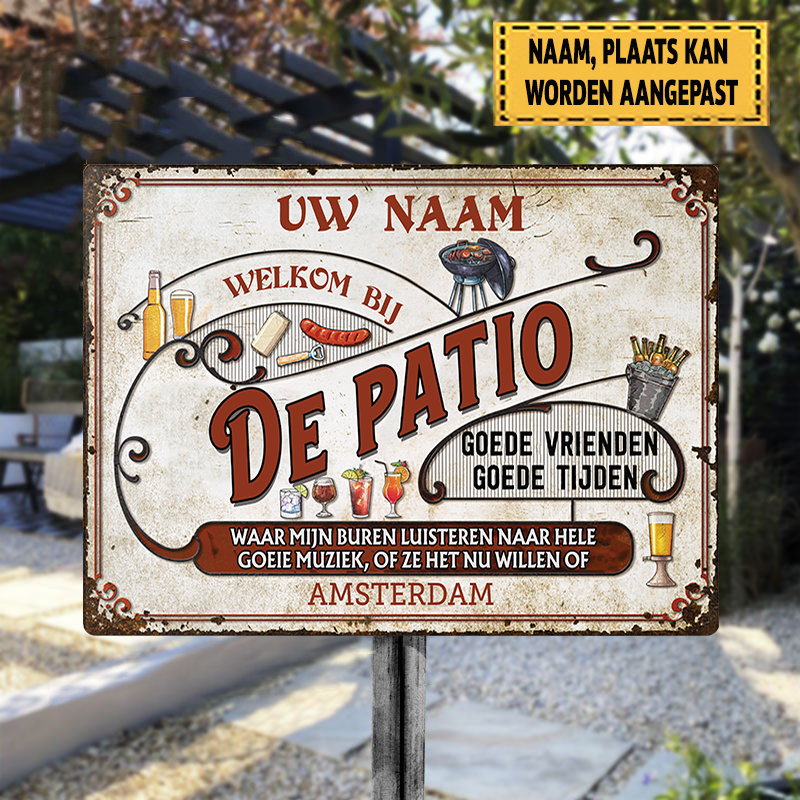 Welkom Bij De Patio Goede Vrienden Goede Tijden 2 - klassiek metalen bord