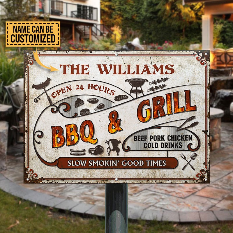 Personalized BBQ Grilling Slow Smokin Customized Classic Metal Signs