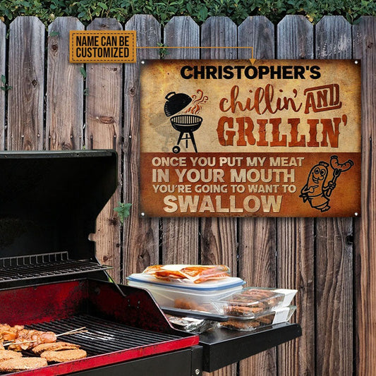 Personalized BBQ Once You Put My Meat Customized Classic Metal Signs