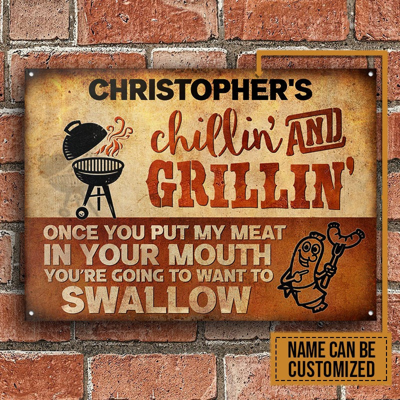 Personalized BBQ Once You Put My Meat Customized Classic Metal Signs