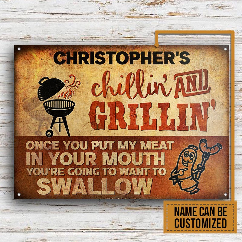 Personalized BBQ Once You Put My Meat Customized Classic Metal Signs