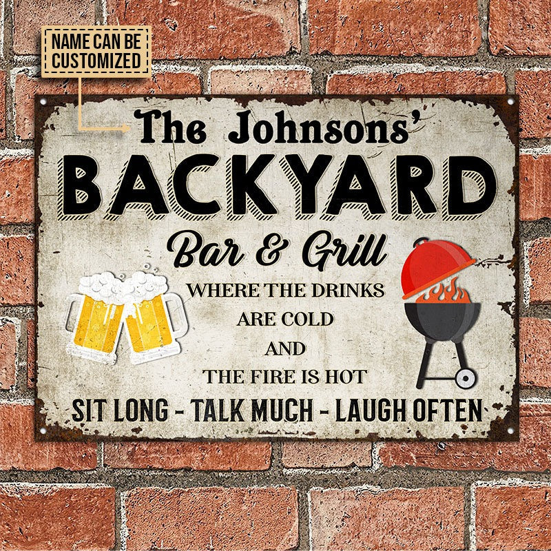 Personalized Backyard Grilling Cold Drinks Hot Fire Customized Classic Metal Signs