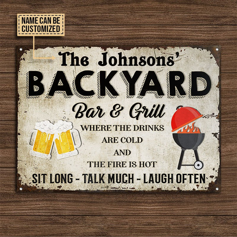 Personalized Backyard Grilling Cold Drinks Hot Fire Customized Classic Metal Signs