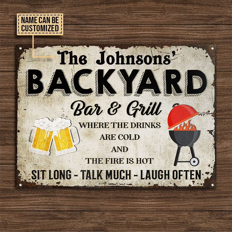 Personalized Backyard Grilling Cold Drinks Hot Fire Customized Classic Metal Signs
