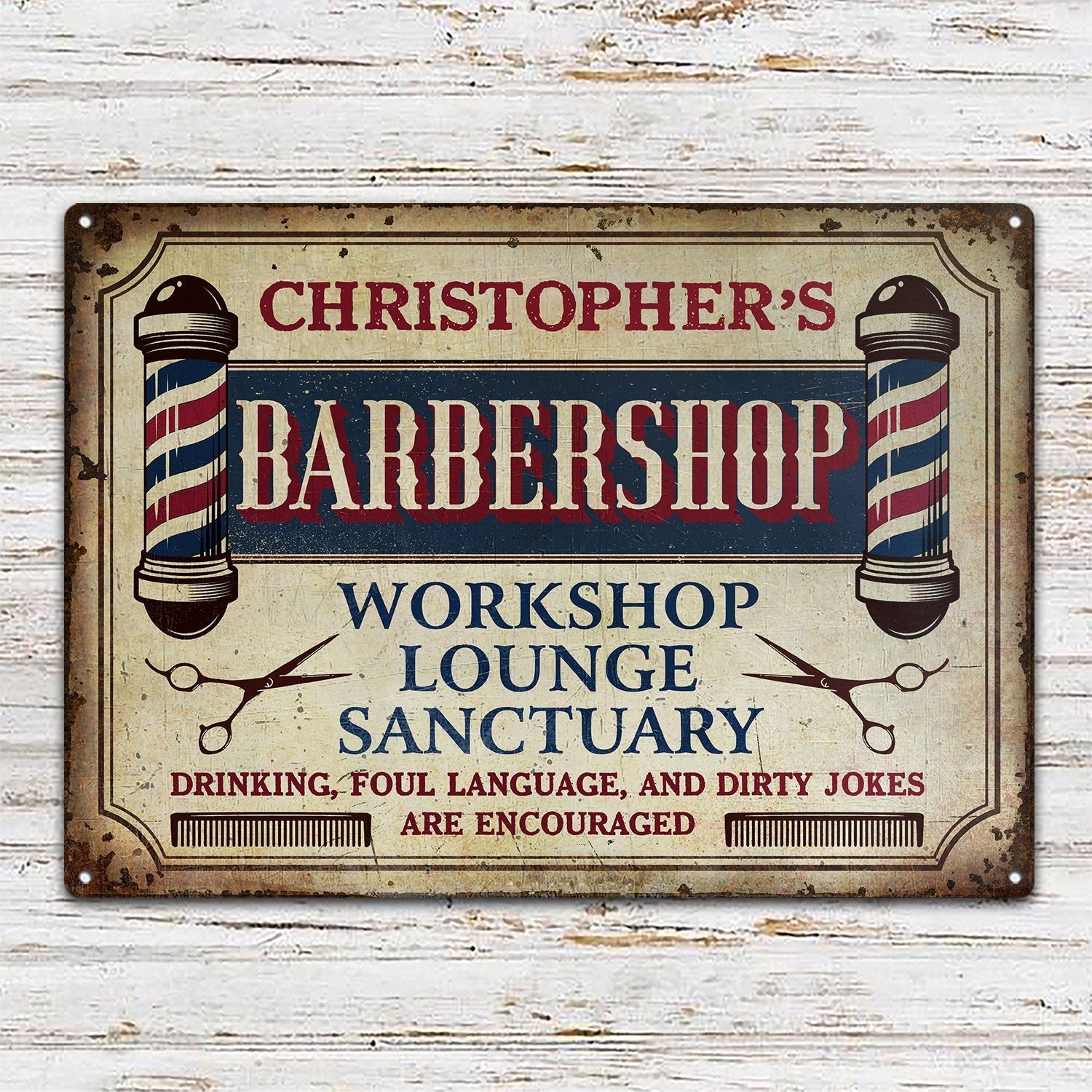 Foul Language Sign Personalized Barber Foul Language Customized Classic Metal Signs ...
