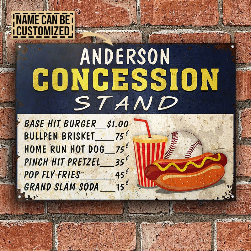 Personalized Baseball Concession Stand Customized Classic Metal Signs