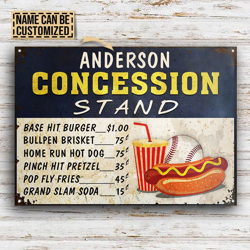 Personalized Baseball Concession Stand Customized Classic Metal Signs