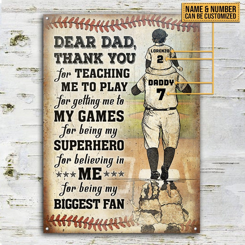 Personalized Baseball Dad And Son Thank You Customized Classic Metal Signs