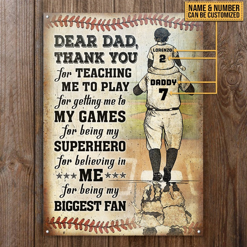 Personalized Baseball Dad And Son Thank You Customized Classic Metal Signs