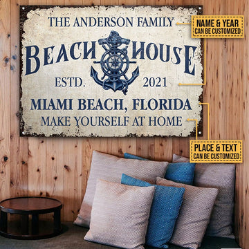 Personalisierte Strandhaus blau Anker individuelle klassische Metallschilder