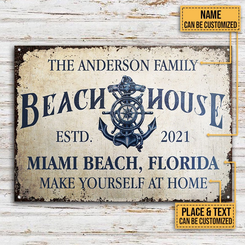 Personalisierte Strandhaus blau Anker individuelle klassische Metallschilder