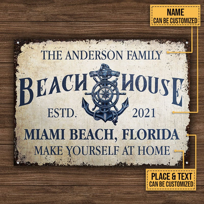 Personalized Beach House Blue Anchor Customized Classic Metal Signs