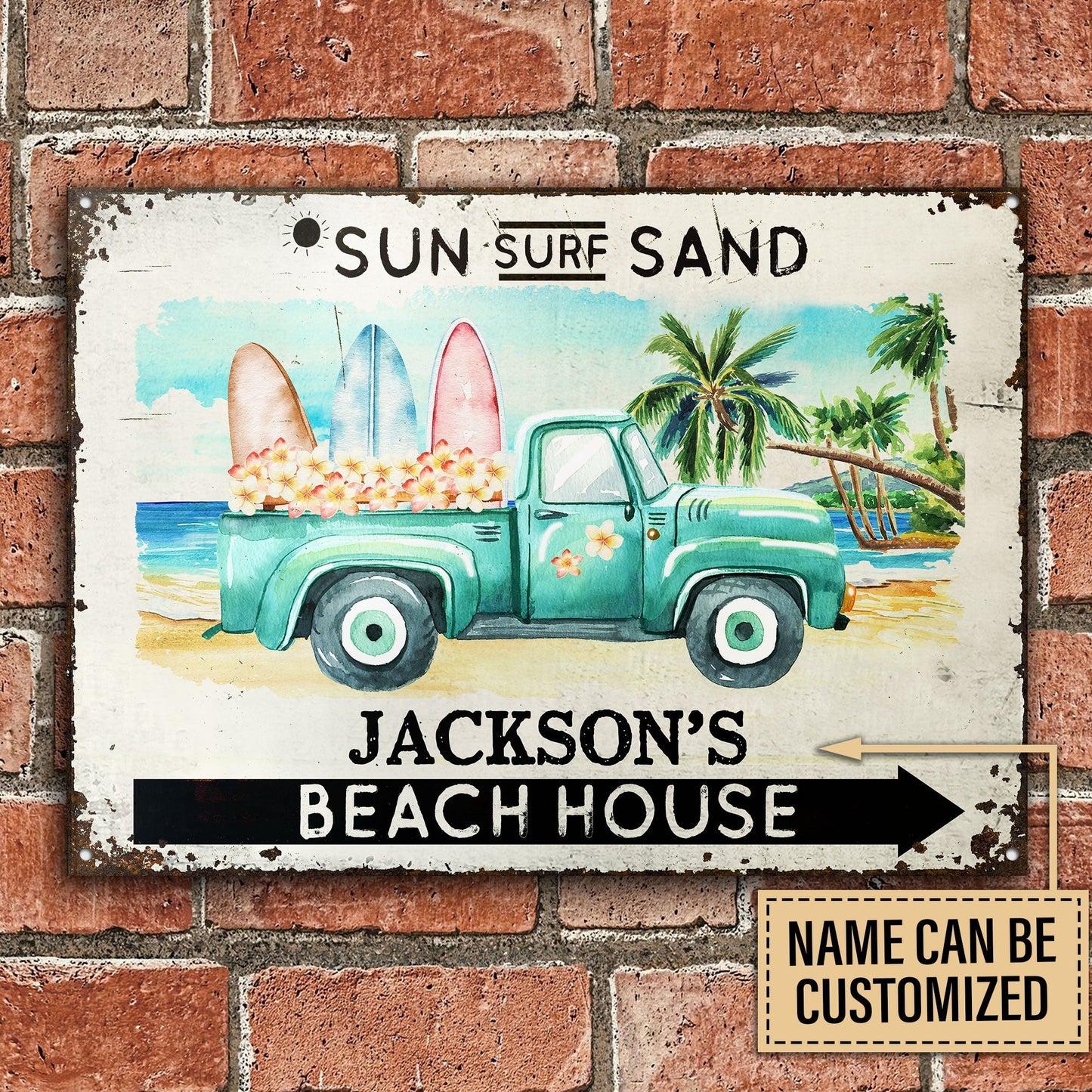 Personalized Beach Sun Surf Sand Customized Classic Metal Signs