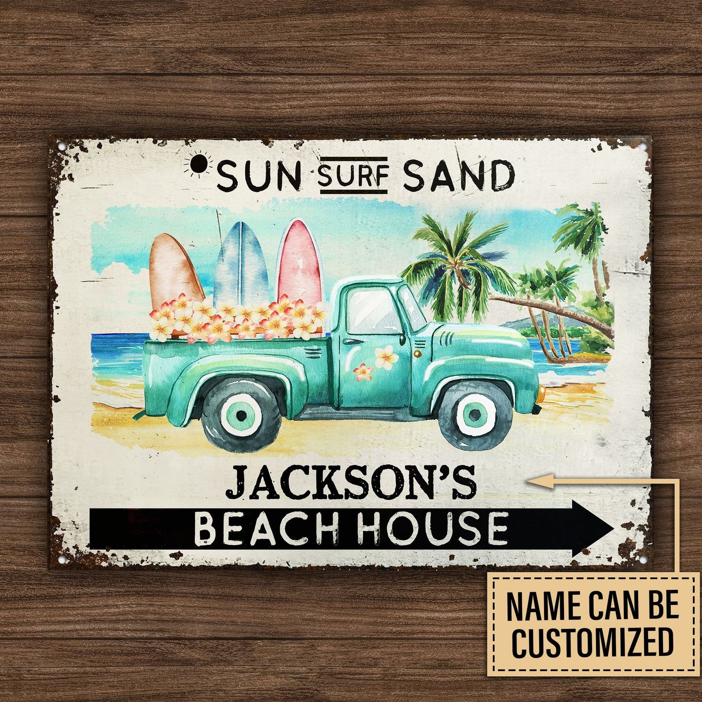 Personalized Beach Sun Surf Sand Customized Classic Metal Signs