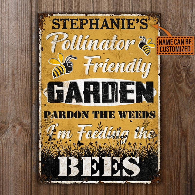 Personalized Bee Garden Pollinator Friendly Customized Classic Metal Signs