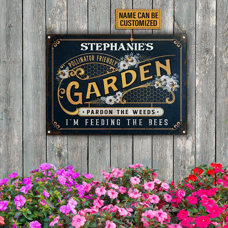 Personalized Bee Garden Pollinator Friendly Navy Customized Classic Metal Signs