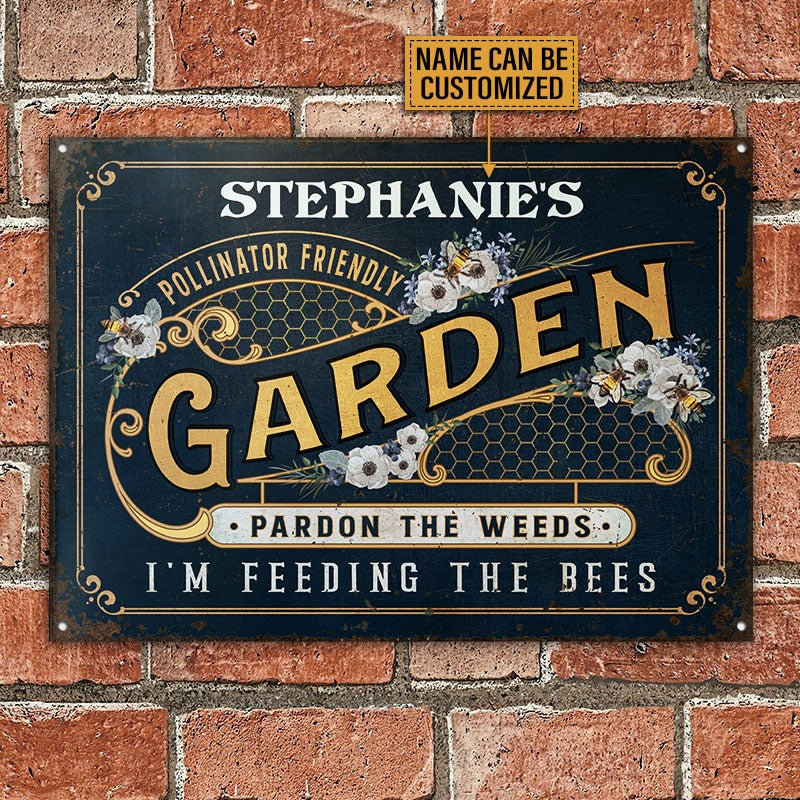 Personalized Bee Garden Pollinator Friendly Navy Customized Classic Metal Signs