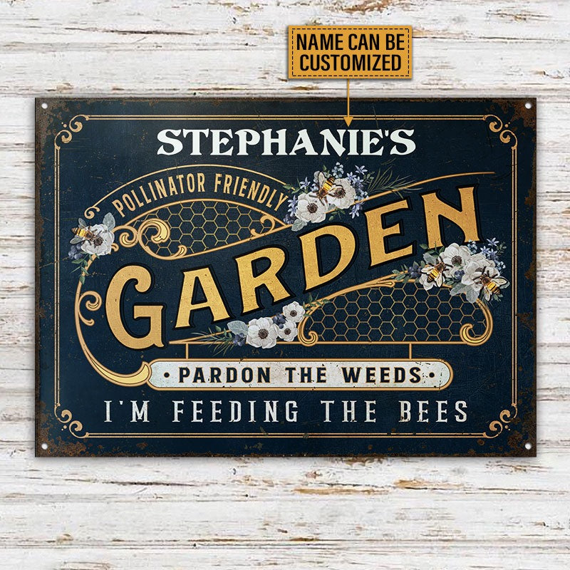 Personalized Bee Garden Pollinator Friendly Navy Customized Classic Metal Signs