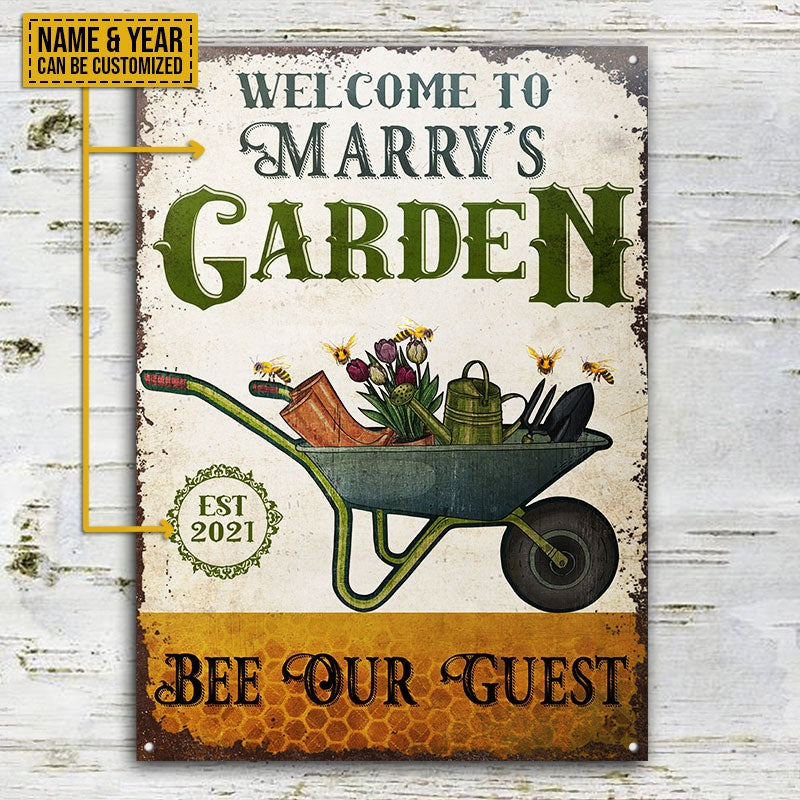 Personalized Bee Gardening Bee Our Guest Customized Classic Metal Signs