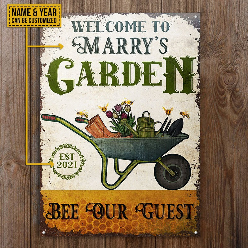 Personalized Bee Gardening Bee Our Guest Customized Classic Metal Signs