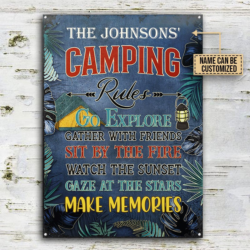 Personalized Camping Rules Make Memories Customized Classic Metal Signs