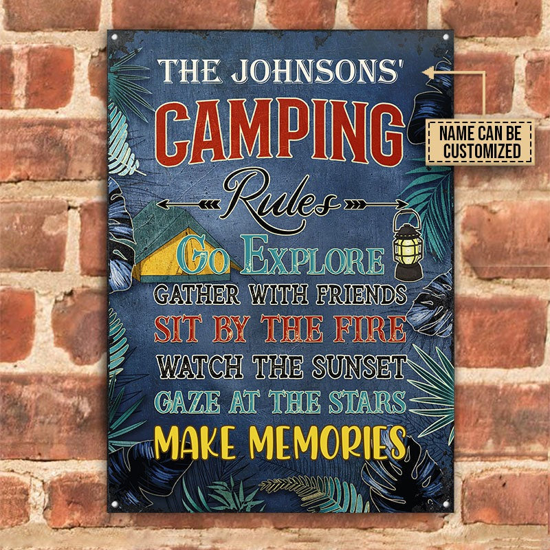 Personalized Camping Rules Make Memories Customized Classic Metal Signs