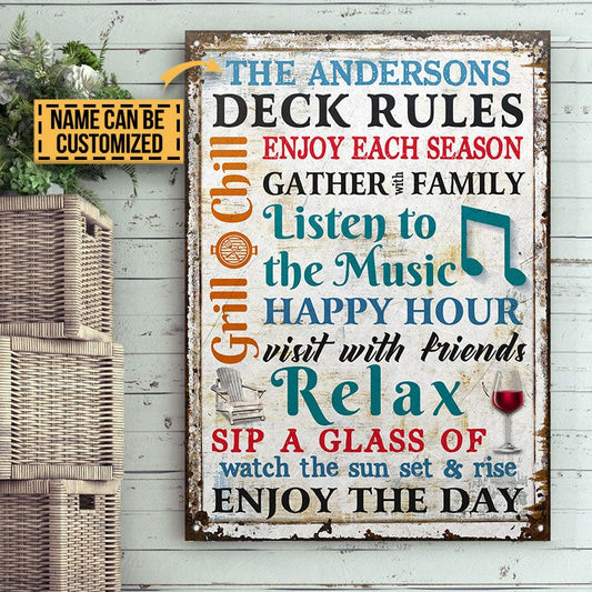 Personalized Deck Rules Be Thankful Custom Classic Metal Signs