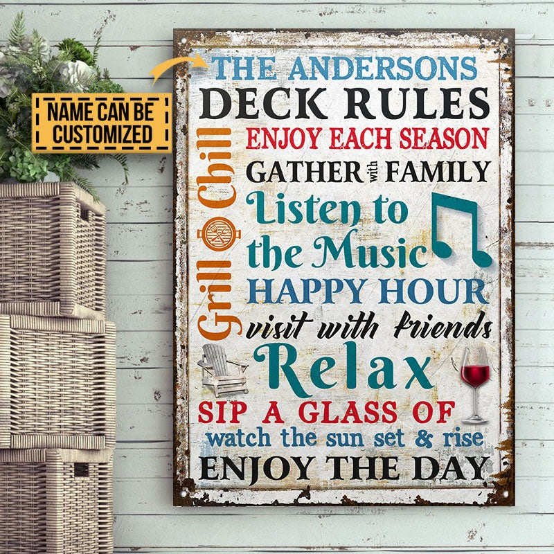 Personalized Deck Rules Be Thankful Custom Classic Metal Signs