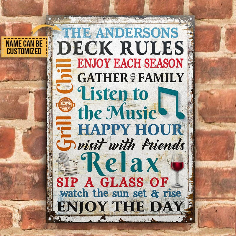 Personalized Deck Rules Be Thankful Custom Classic Metal Signs