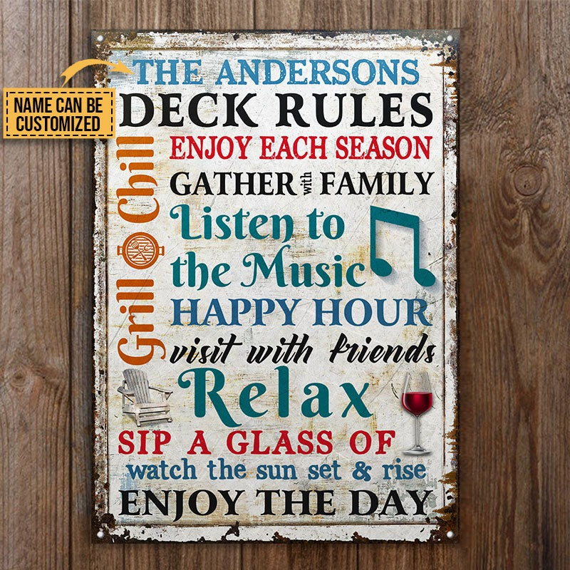 Personalized Deck Rules Be Thankful Custom Classic Metal Signs