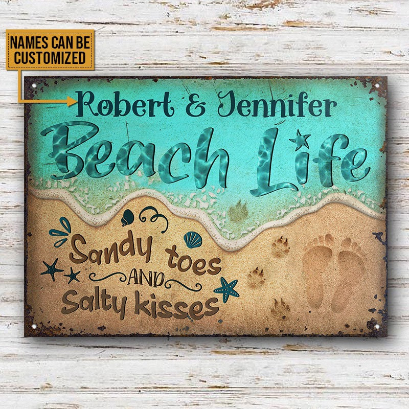 Personalized Dog Beach Life Sandy Toes Customized Classic Metal Signs