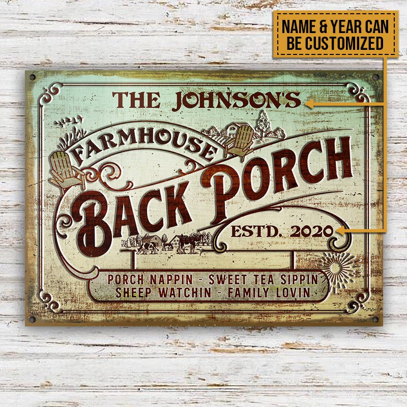 Personalized Farmhouse Back Porch Family Lovin Customized Classic Metal Signs